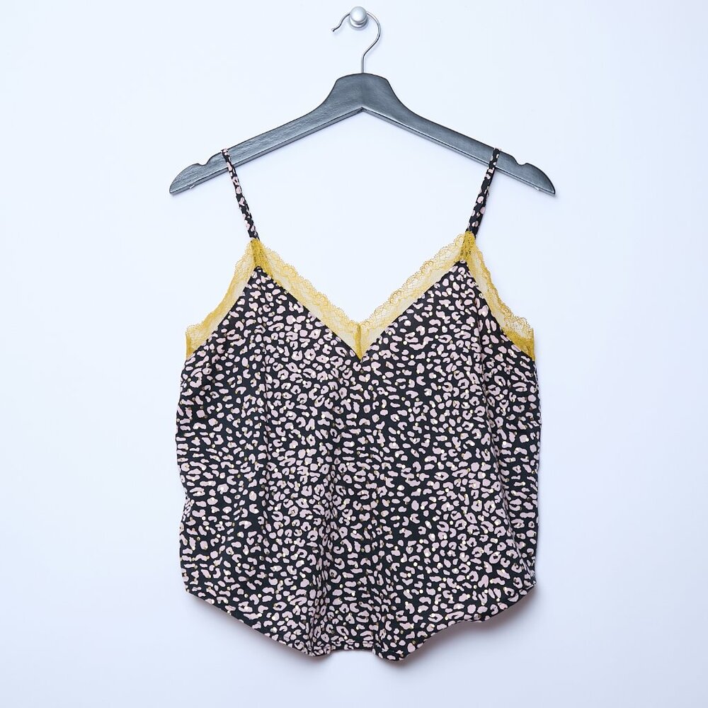 Victoria's Secret Leopard Print Lace Cami Sleep Top Black Pink XS coquette y2k